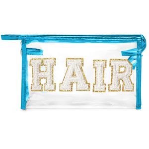 Clear Hair Makeup Bag - Preppy Patch White Chenille Varsity Letter Cosmetic🐥